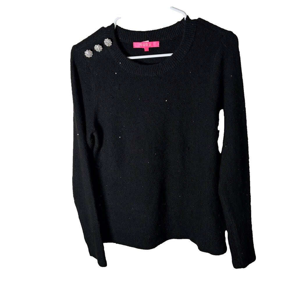 Lilly Pulitzer Sweater Women's Medium Black Crew Neck Pullover Sequin Knit